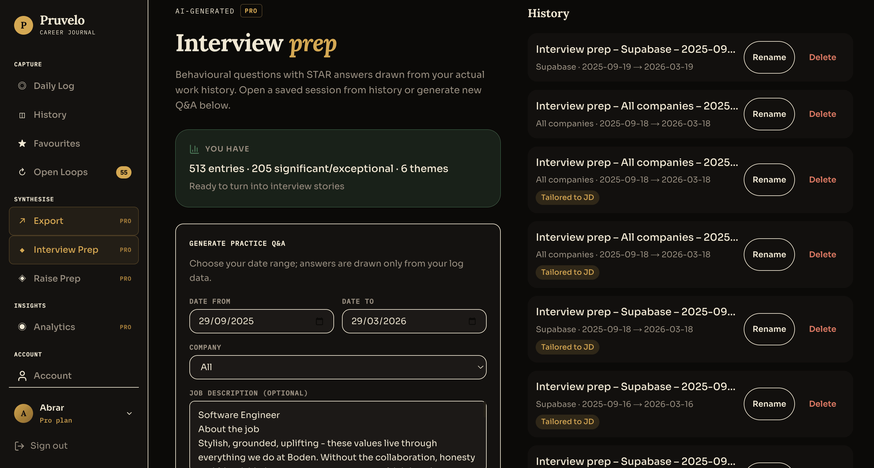 Interview prep sessions