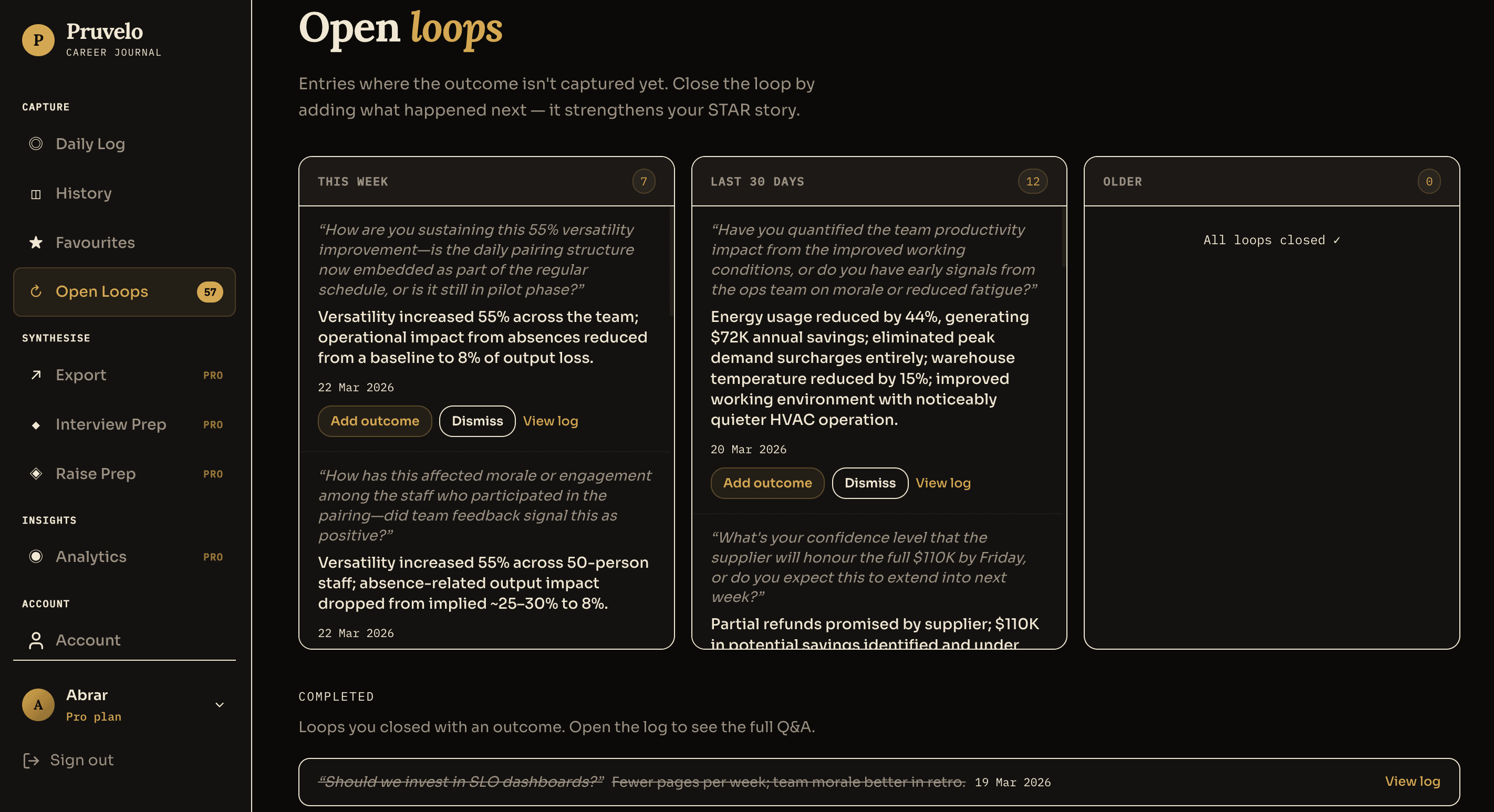 Open loops in Pruvelo